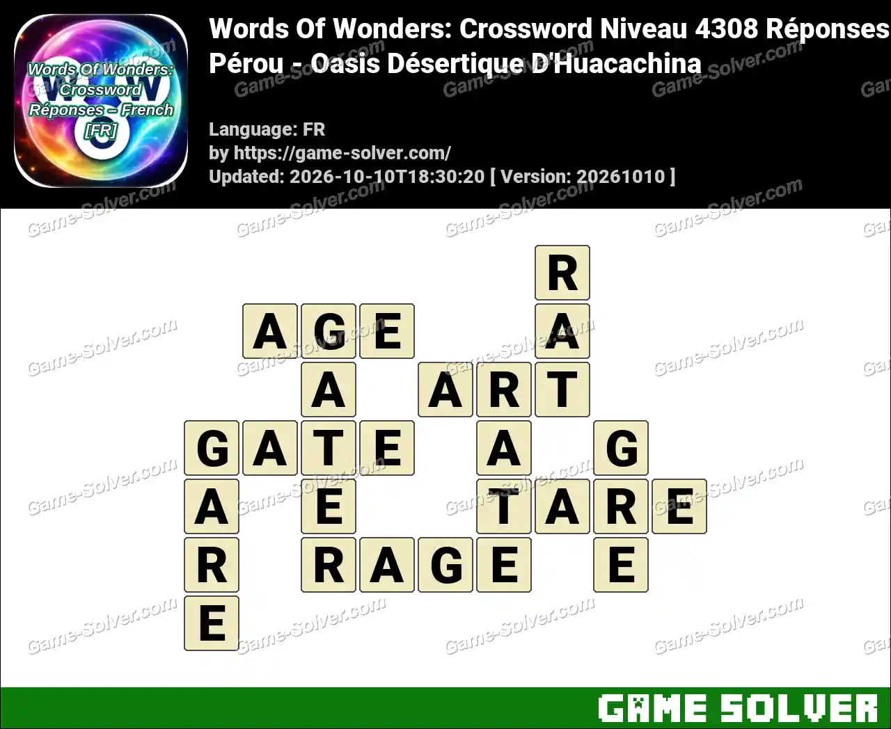 Words Of Wonders: Crossword Niveau 4308 Réponses – Pérou – Oasis Désertique D’Huacachina